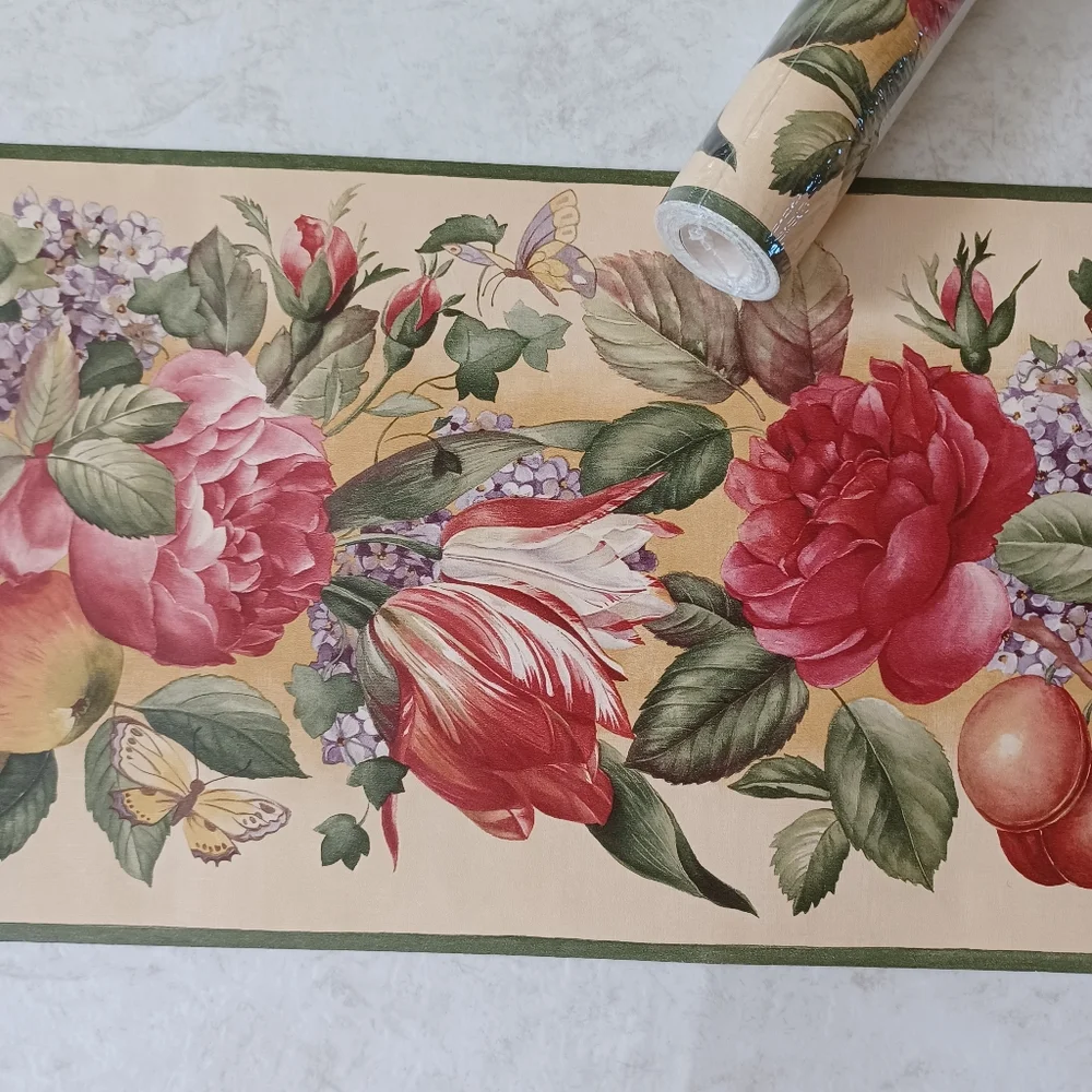 Wallpaper Border Fruit Flower & Butterfly Yellow